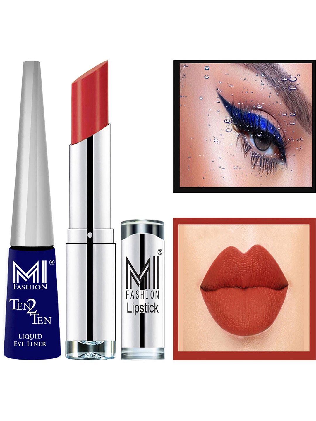 

MI FASHION Ten2Ten Liquid Eyeliner 03 & Creme Matte Lipstick - 07, Blue