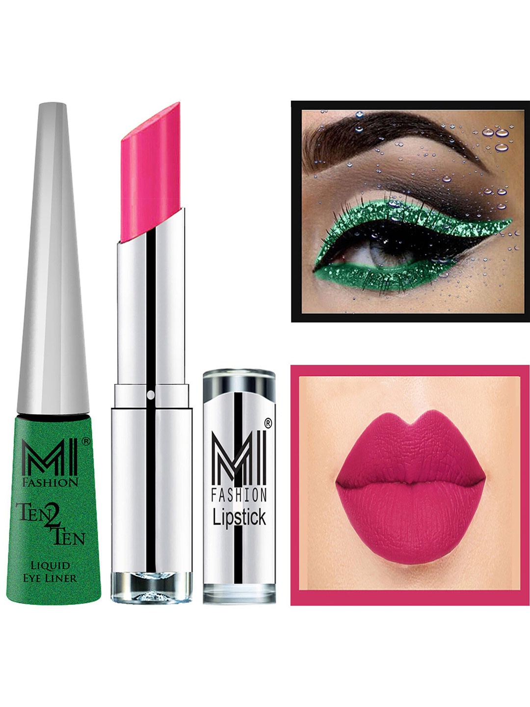 

MI FASHION Ten2Ten Liquid Eyeliner 04 & Creme Matte Lipstick - 17, Pink