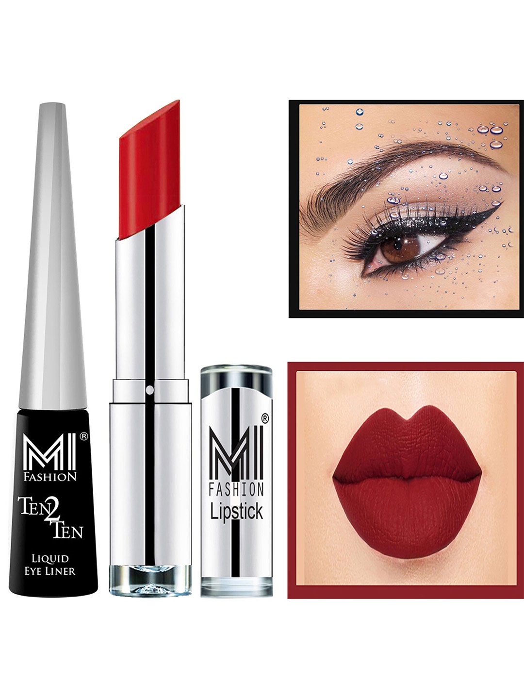 

MI FASHION Ten2Ten Liquid Eyeliner 01 & Creme Matte Lipstick - 09, Red