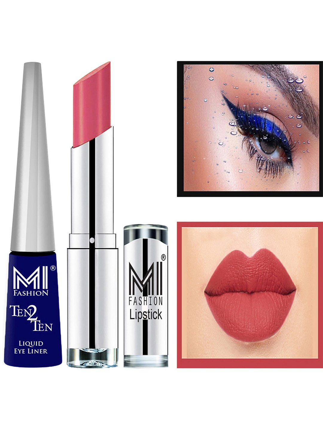 

MI FASHION Ten2Ten Liquid Eyeliner 03 & Creme Matte Lipstick - 24, Pink