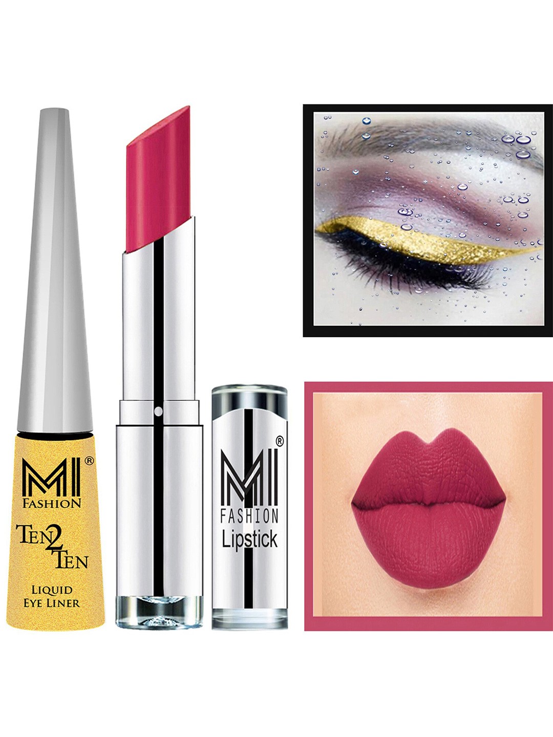 

MI FASHION Ten2Ten Liquid Eyeliner 02 & Creme Matte Lipstick - 01, Red