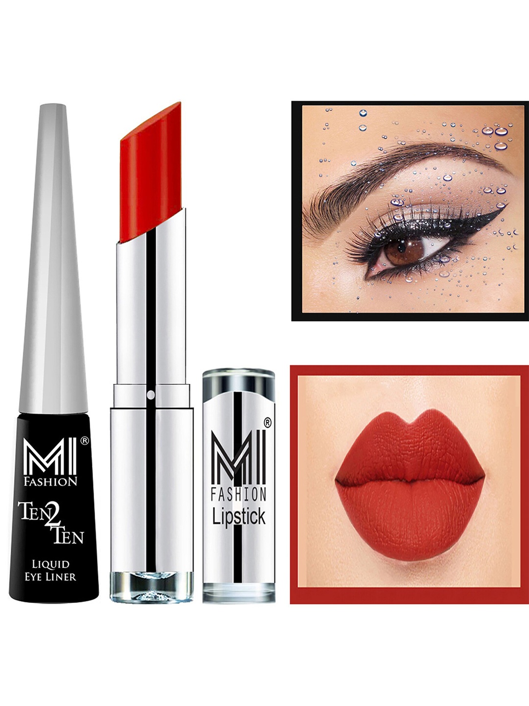 

MI FASHION Ten2Ten Liquid Eyeliner 01 & Creme Matte Lipstick - 16, Red
