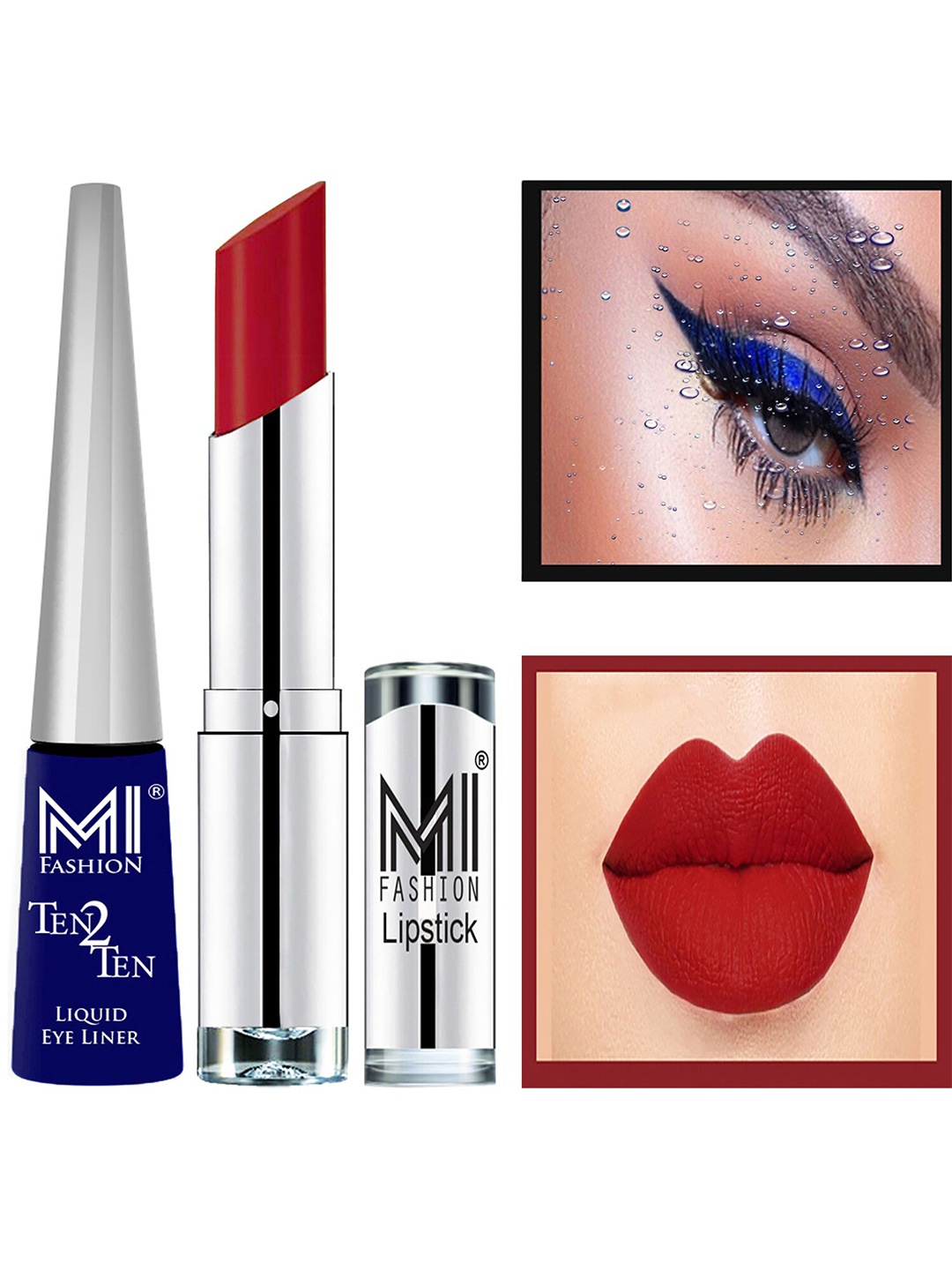 

MI FASHION Ten2Ten Liquid Eyeliner 03 & Creme Matte Lipstick - 10, Blue