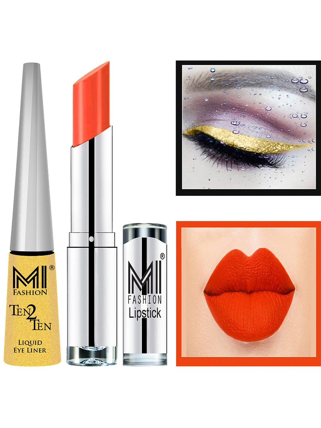 

MI FASHION Set of Ten2Ten Liquid Eyeliner - 02 & Creme Matte Lipstick - 03, Orange