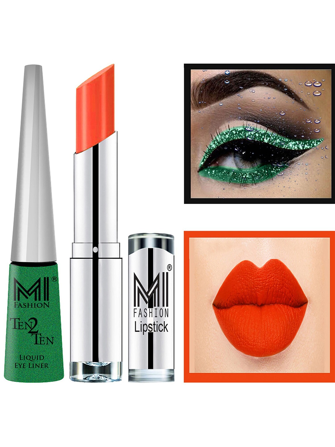 

MI FASHION Set of Ten2Ten Liquid Eyeliner - 04 & Creme Matte Lipstick - 03, Orange