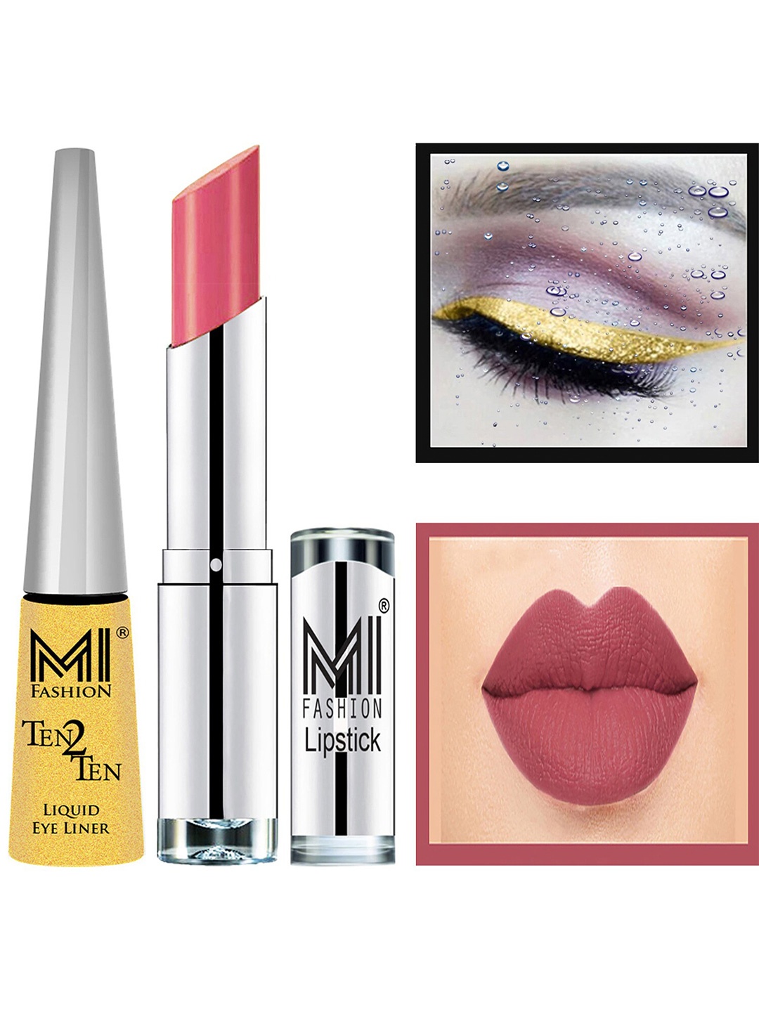 

MI FASHION Set of Ten2Ten Liquid Eyeliner - 02 & Creme Matte Lipstick - 08, Nude
