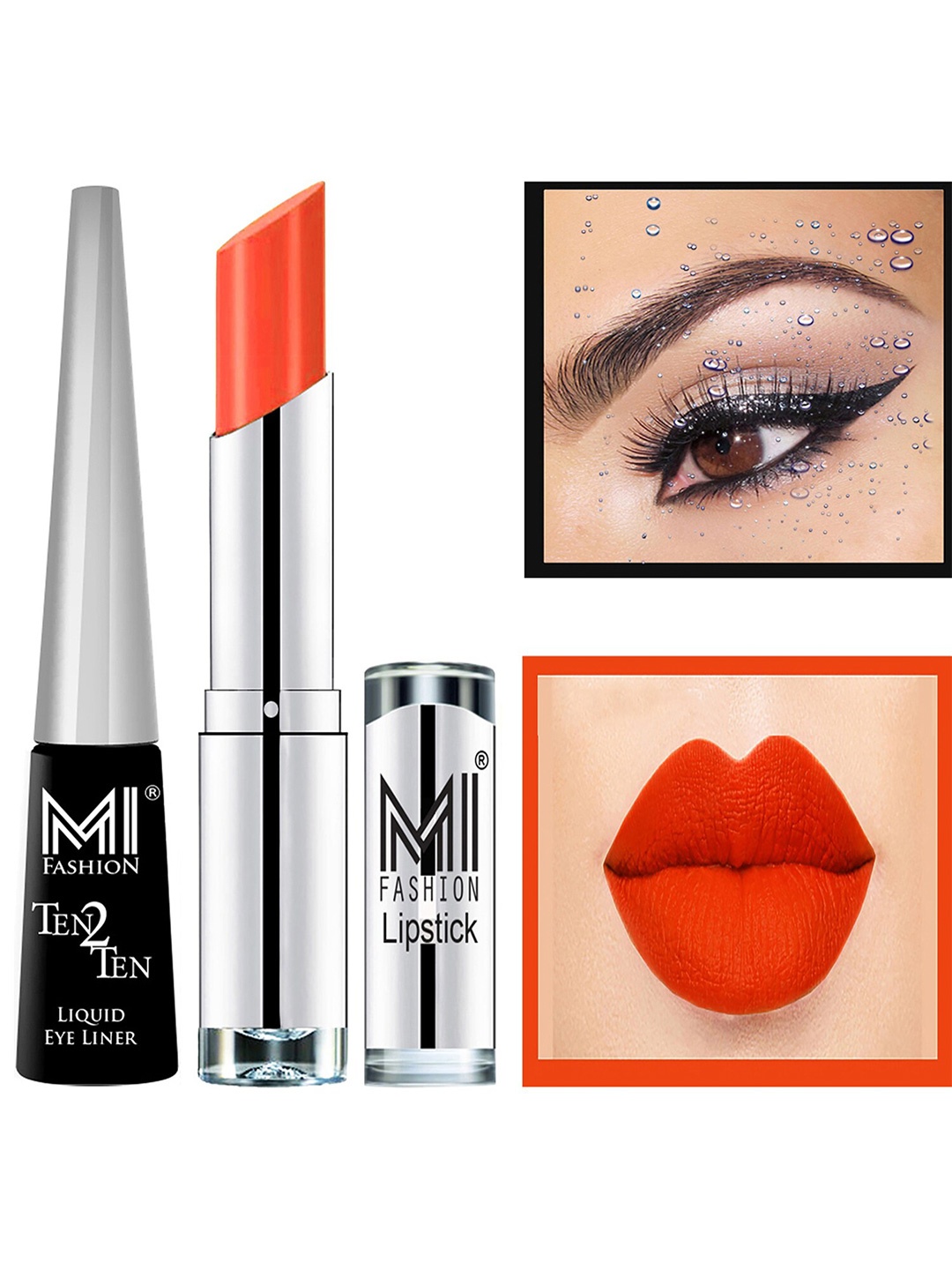 

MI FASHION Set of Ten2Ten Liquid Eyeliner - 01 & Creme Matte Lipstick - 03, Orange