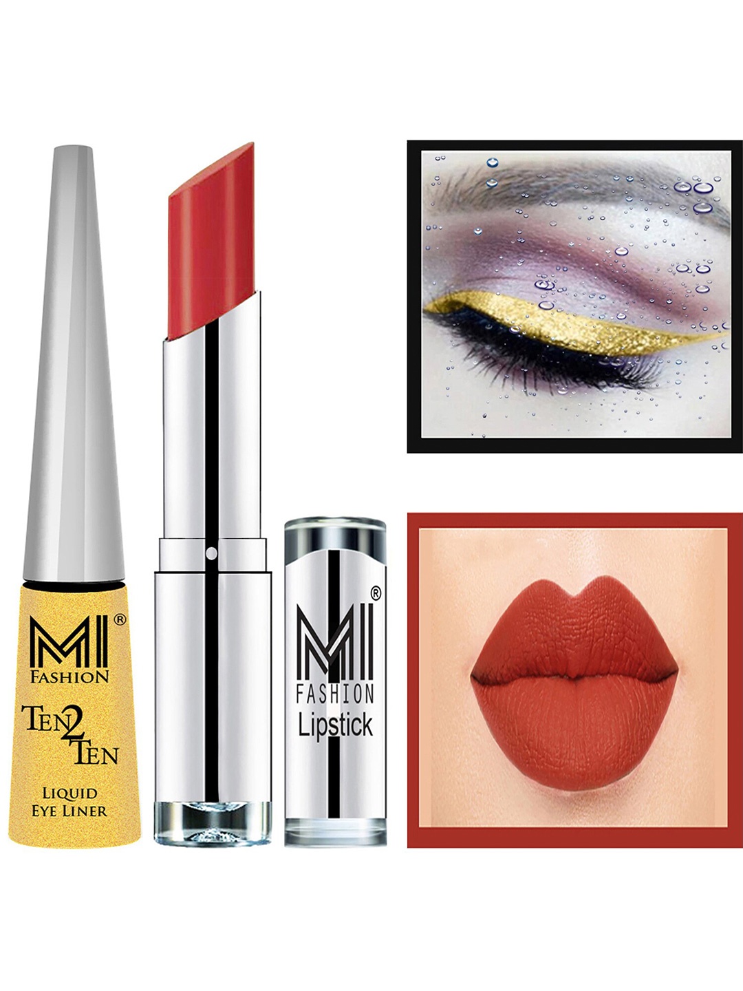 

MI FASHION Set of Ten2Ten Liquid Eyeliner - 02 & Creme Matte Lipstick - 07, Orange