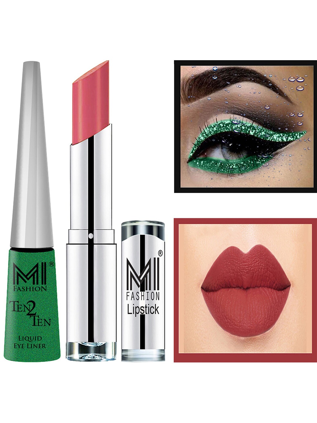 

MI FASHION Set of Ten2Ten Liquid Eyeliner - 04 & Creme Matte Lipstick - 23, Pink