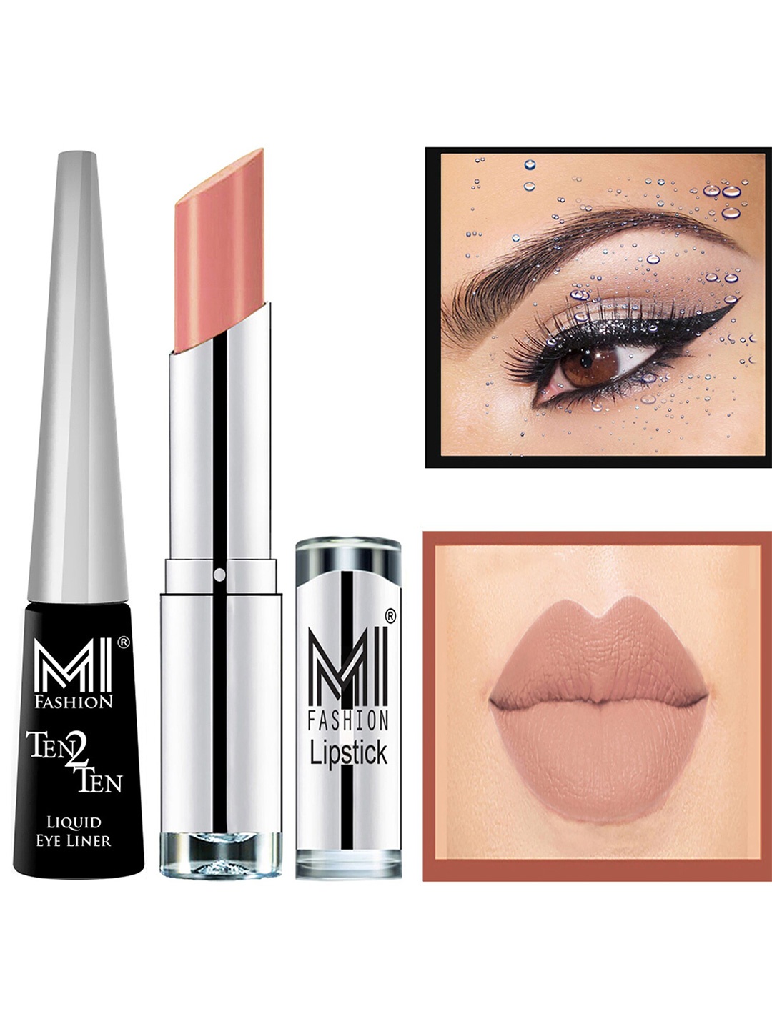 

MI FASHION Set of Ten2Ten Liquid Eyeliner - 01 & Creme Matte Lipstick - 25, Nude