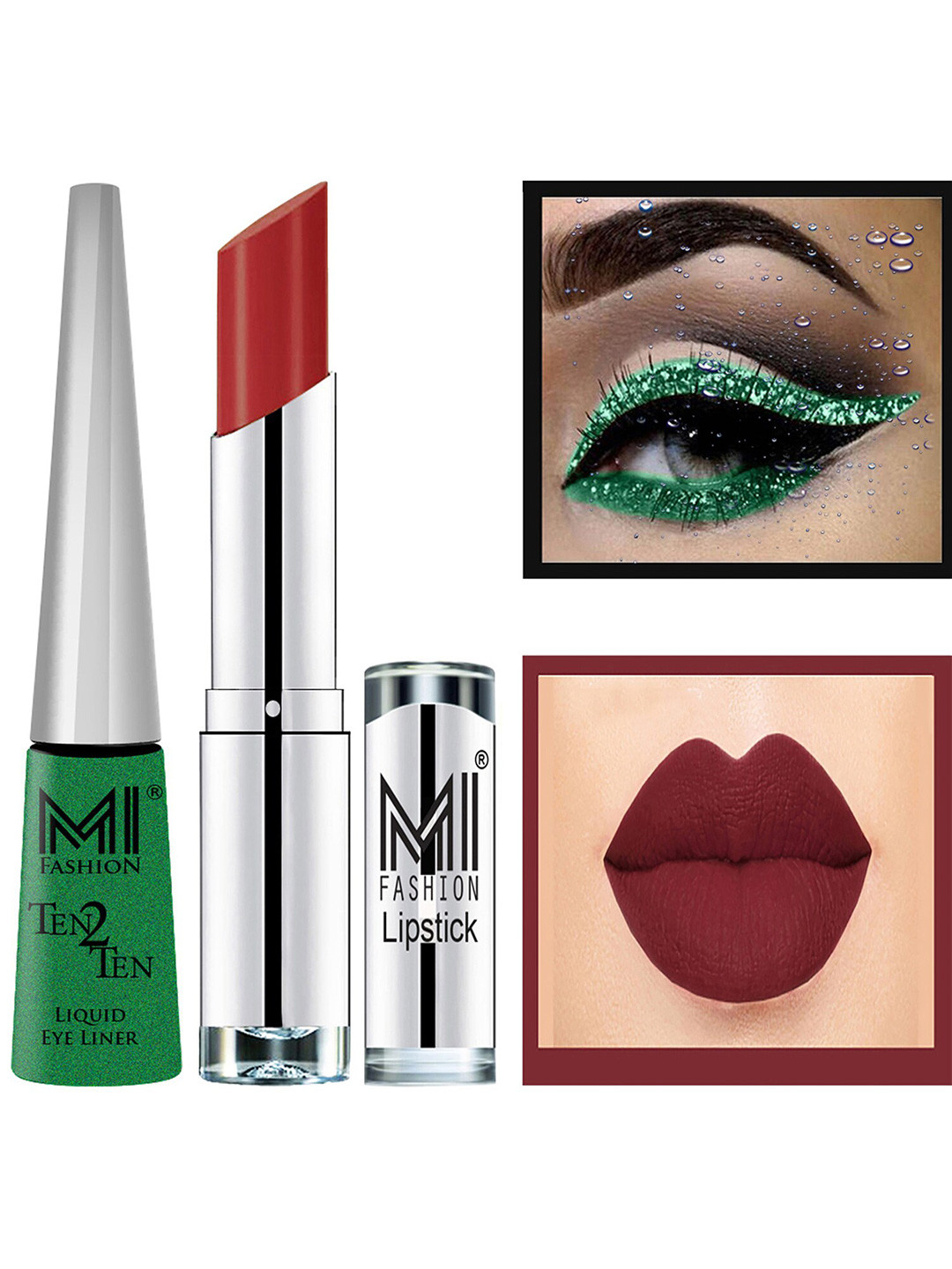 

MI FASHION Set of Ten2Ten Liquid Eyeliner - 04 & Creme Matte Lipstick - Brown 02