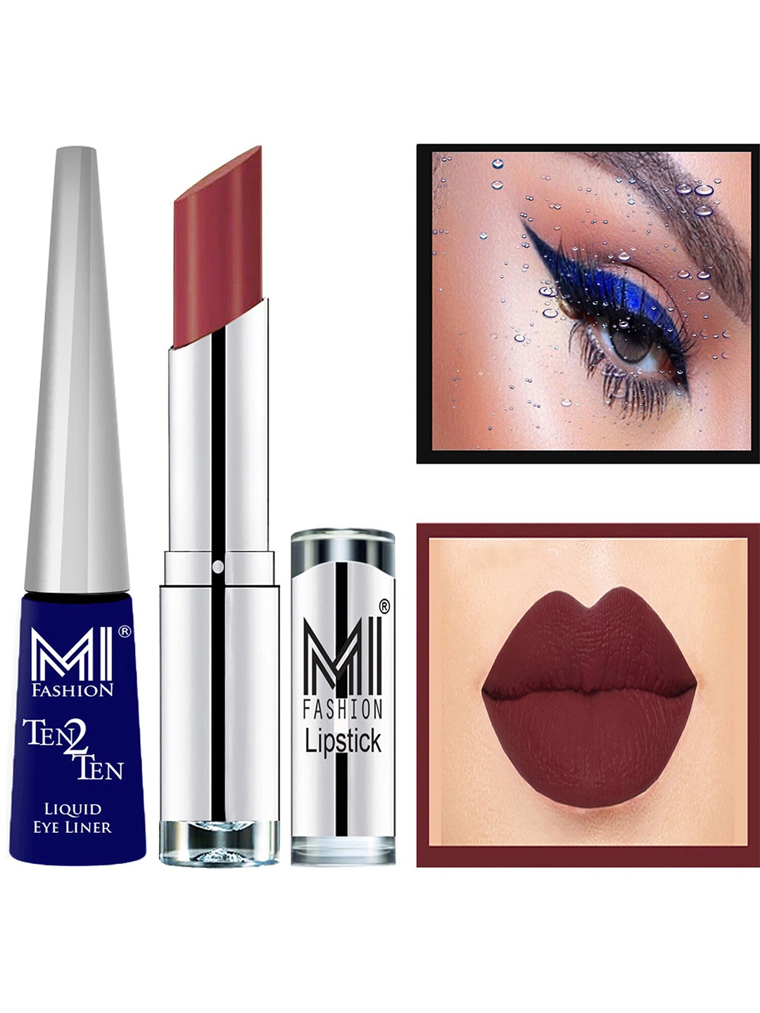 

MI FASHION Ten2Ten Liquid Eyeliner 03 & Creme Matte Lipstick - 19, Coffee brown