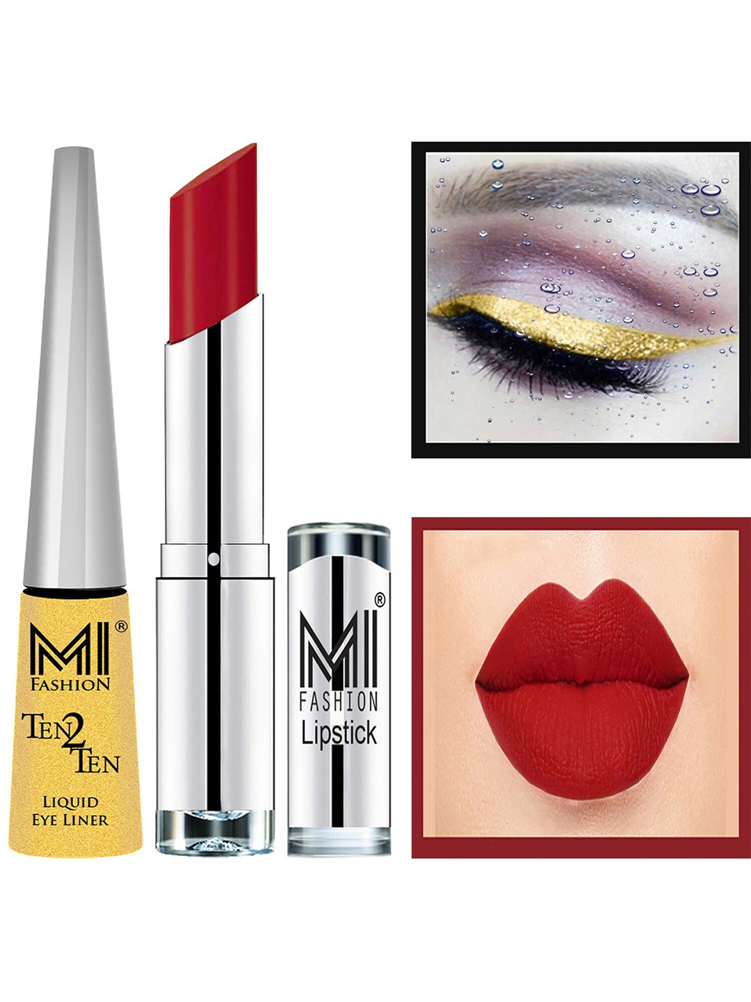 

MI FASHION Ten2Ten Liquid Eyeliner 02 & Creme Matte Lipstick - 10, Red