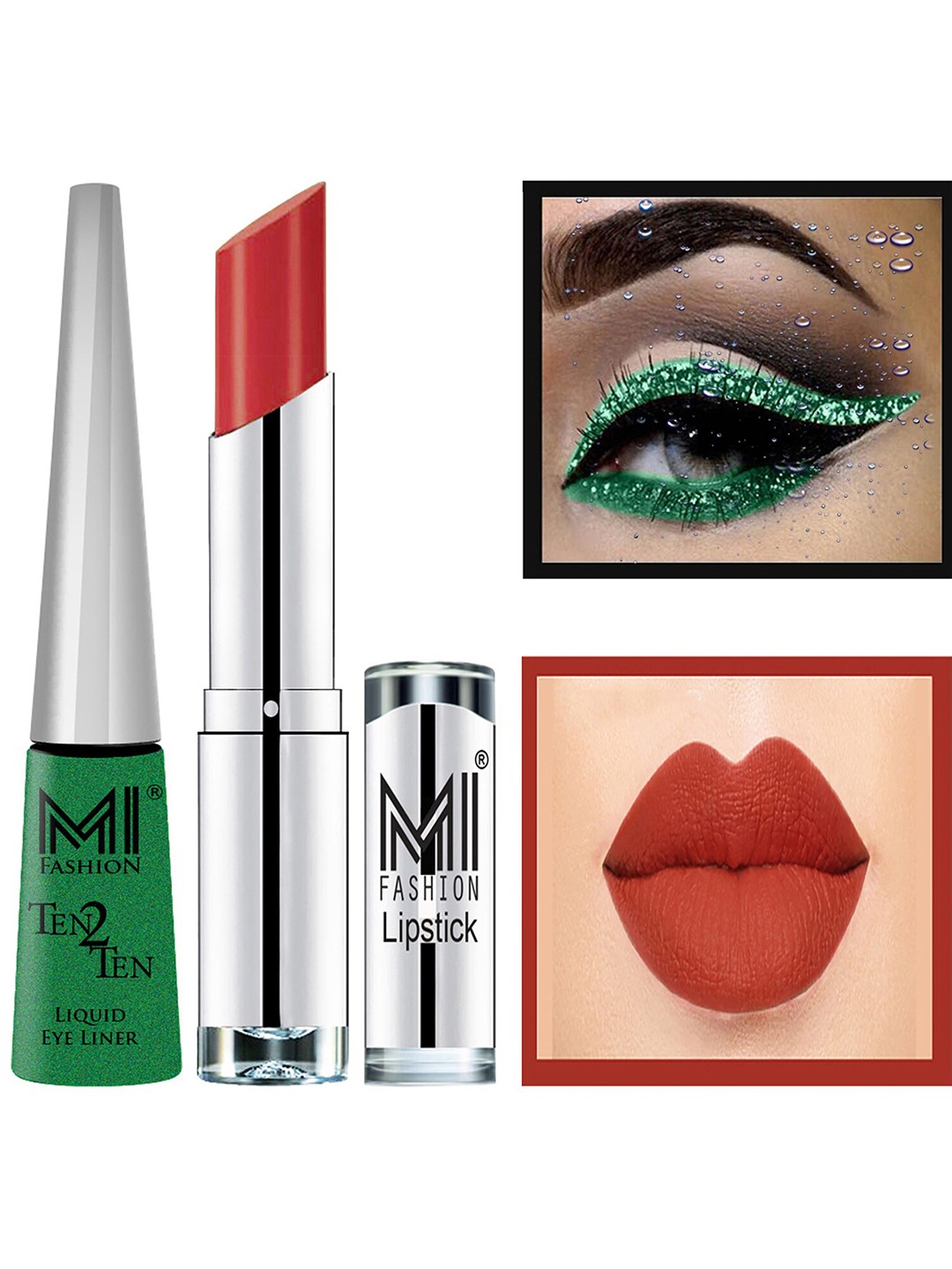 

MI FASHION Ten2Ten Liquid Eyeliner 04 & Creme Matte Lipstick - 07, Red