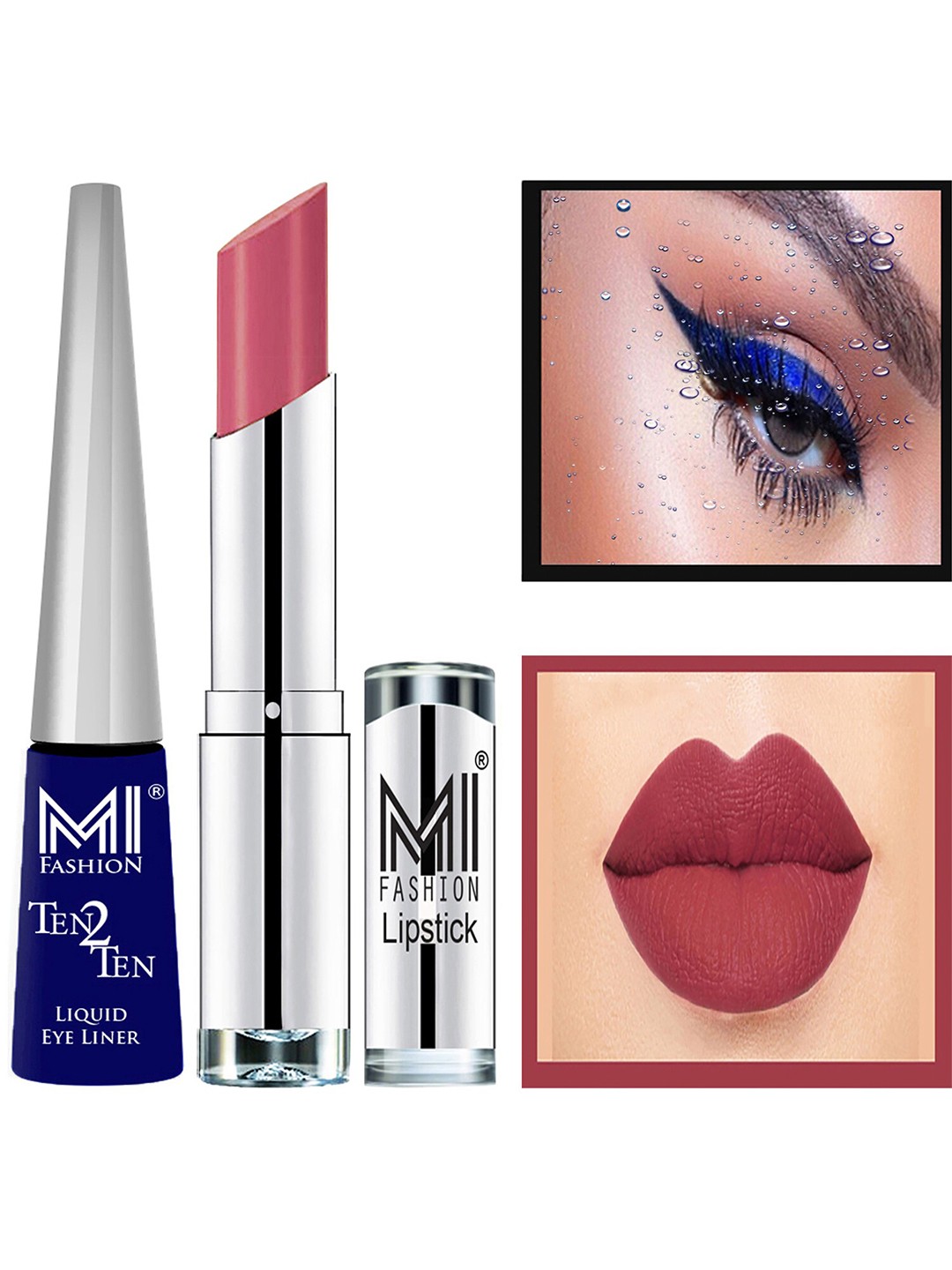 

MI FASHION Ten2Ten Liquid Eyeliner 03 & Creme Matte Lipstick - 22, Blue