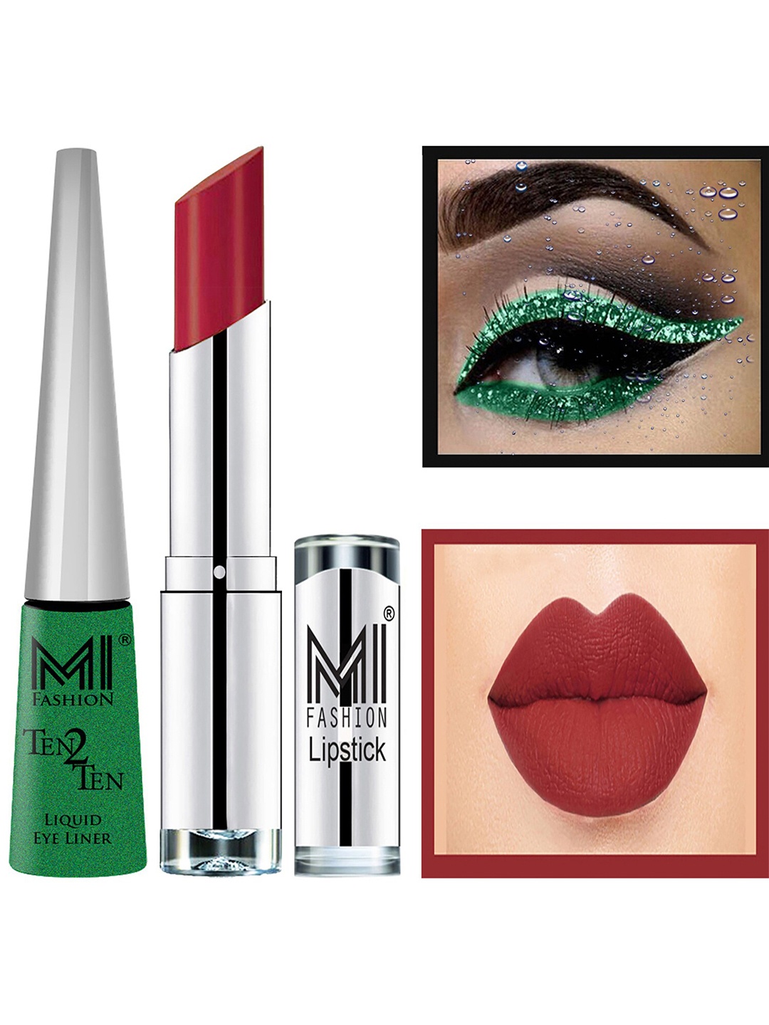 

MI FASHION Ten2Ten Liquid Eyeliner 04 & Creme Matte Lipstick - 15, Red