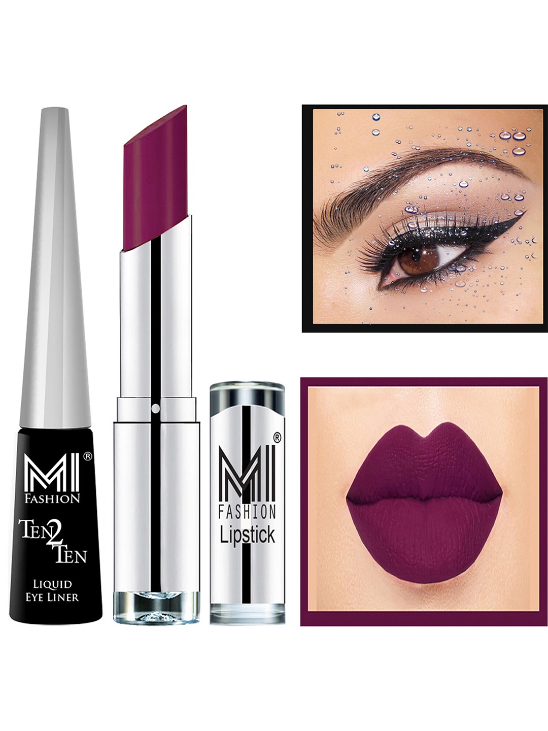 

MI FASHION Ten2Ten Liquid Eyeliner 01 & Creme Matte Lipstick - 12, Burgundy