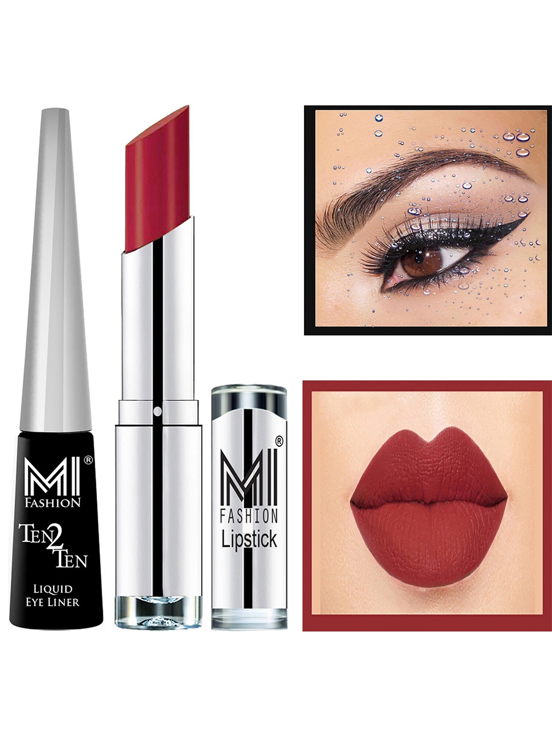 

MI FASHION Ten2Ten Liquid Eyeliner 01 & Creme Matte Lipstick - 15, Red
