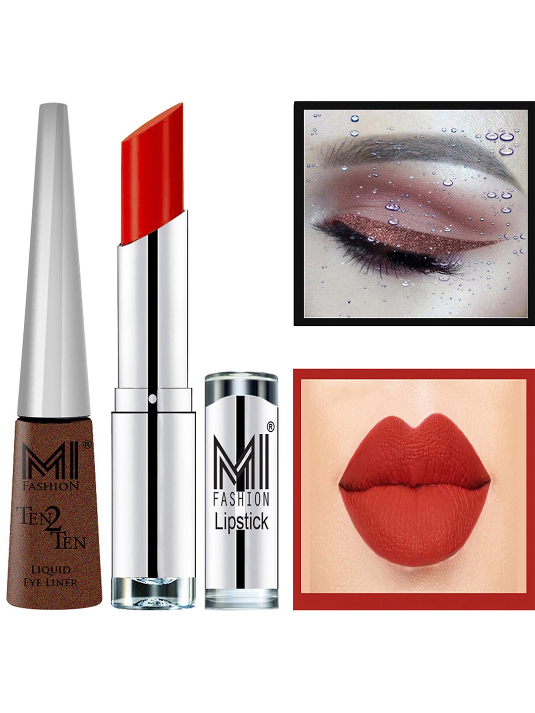 

MI FASHION Ten2Ten Liquid Eyeliner 05 & Creme Matte Lipstick - 16, Red