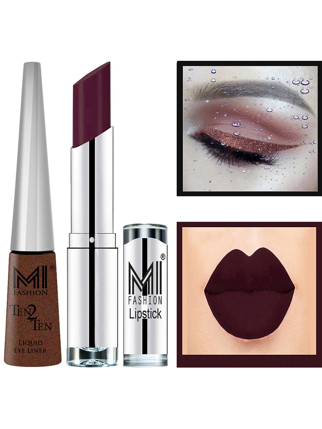 

MI FASHION Set of Ten2Ten Liquid Eyeliner - 05 & Creme Matte Lipstick - 06, Brown