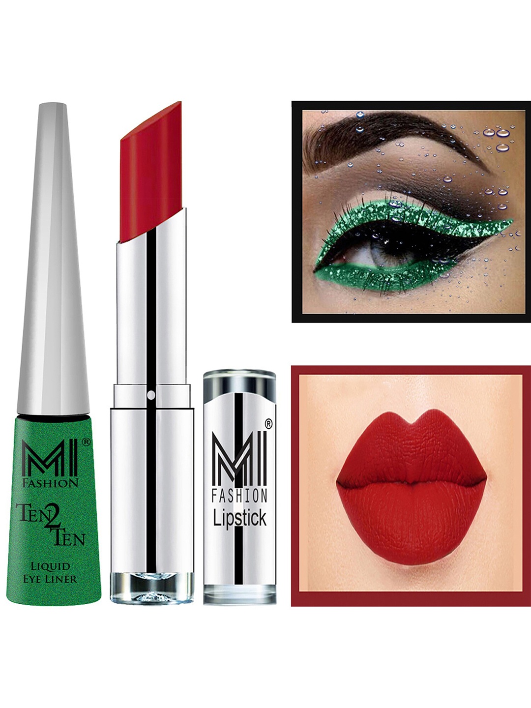 

MI FASHION Set of Ten2Ten Liquid Eyeliner - 04 & Creme Matte Lipstick - Red 10