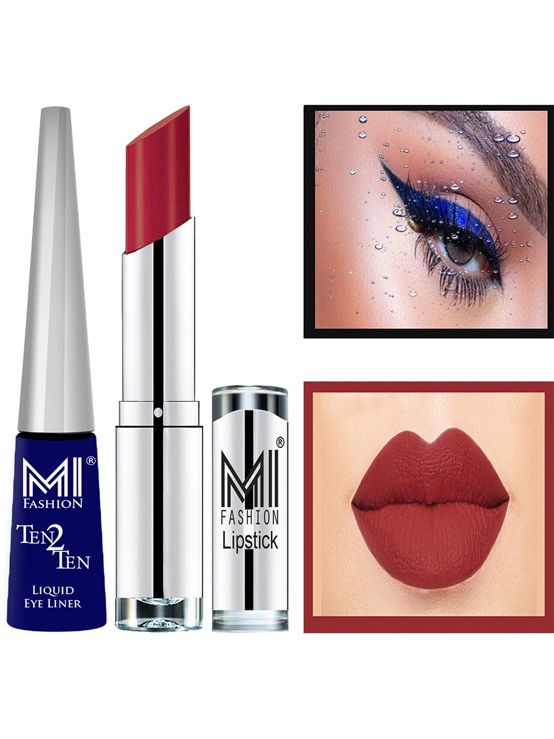

MI FASHION Set of Ten2Ten Liquid Eyeliner - 03 & Creme Matte Lipstick - 15, Blue