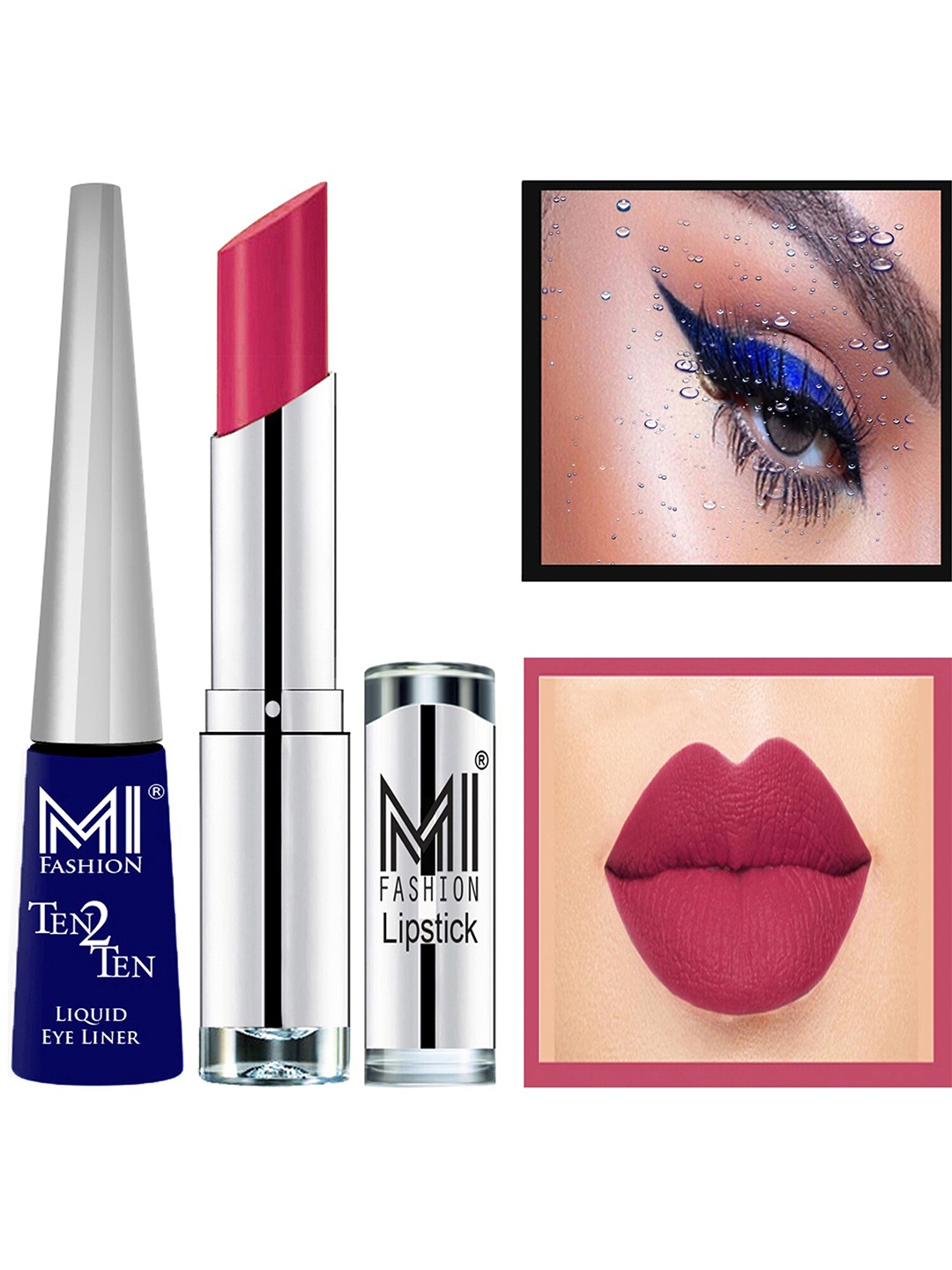 

MI FASHION Set of Ten2Ten Liquid Eyeliner - 03 & Creme Matte Lipstick - 01, Blue