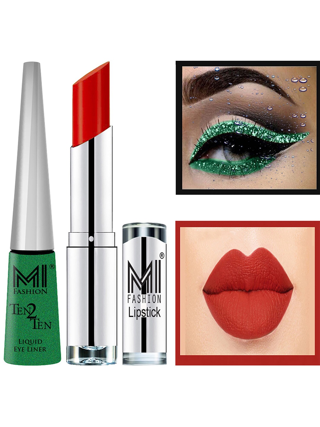 

MI FASHION Set of Ten2Ten Liquid Eyeliner - 04 & Creme Matte Lipstick - 16, Orange