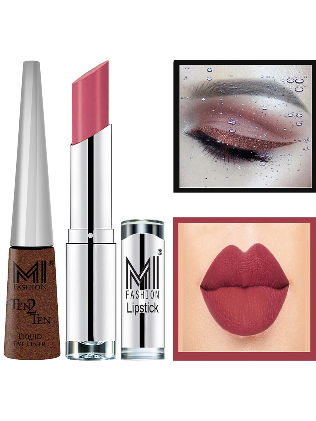 

MI FASHION Set of Ten2Ten Liquid Eyeliner - 05 & Creme Matte Lipstick - 22, Brown