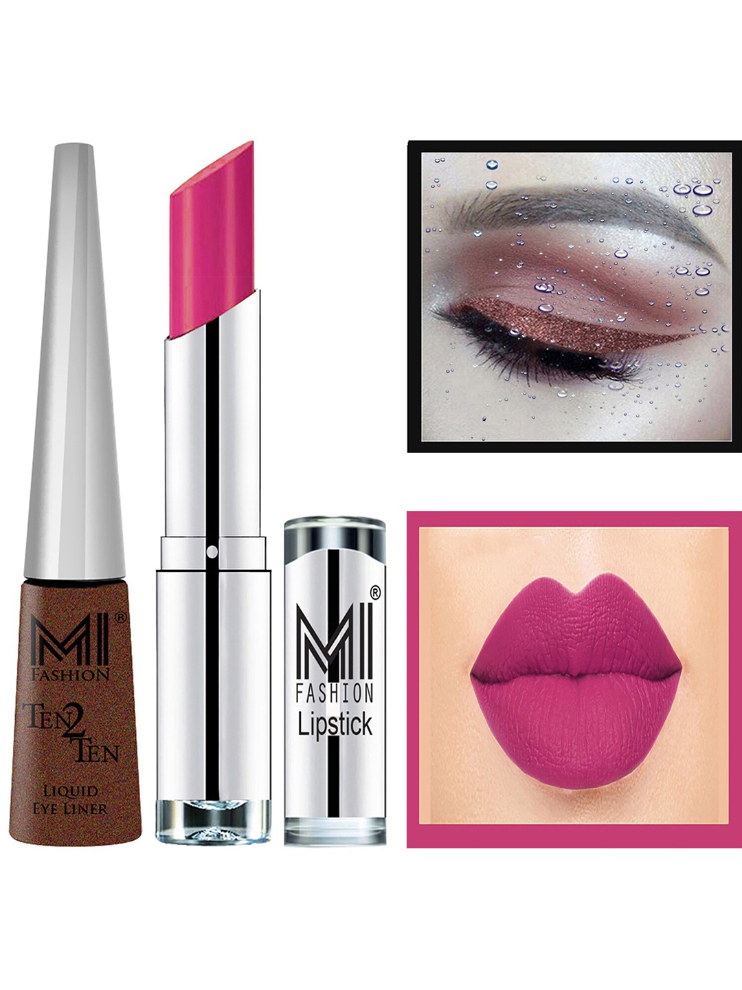 

MI FASHION Set of Ten2Ten Liquid Eyeliner - 05 & Creme Matte Lipstick - 14, Brown