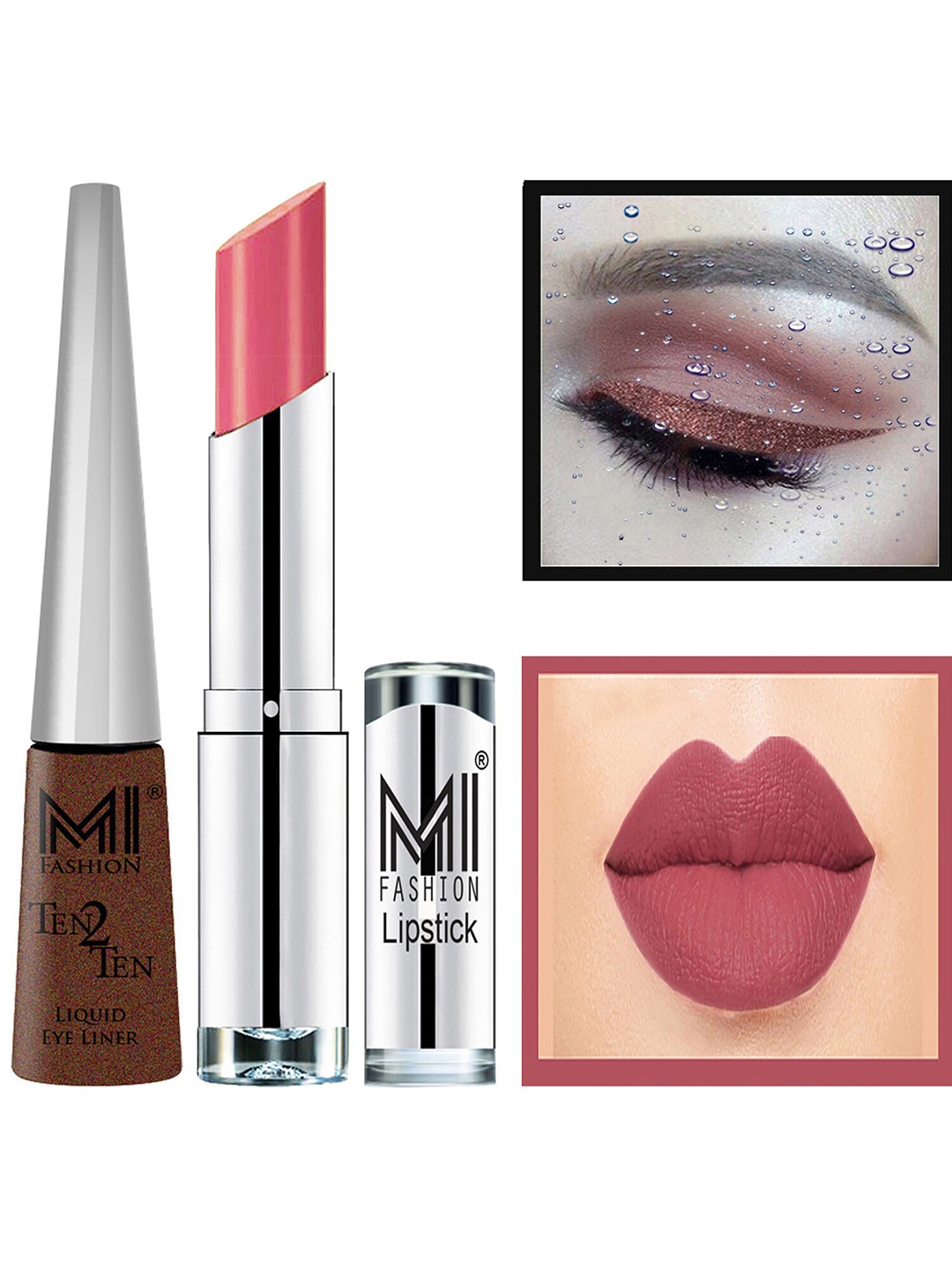 

MI FASHION Set of Ten2Ten Liquid Eyeliner - 05 & Creme Matte Lipstick - 08, Brown
