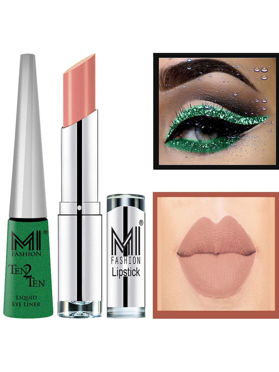

MI FASHION Set of Ten2Ten Liquid Eyeliner - 04 & Creme Matte Lipstick - 25, Nude