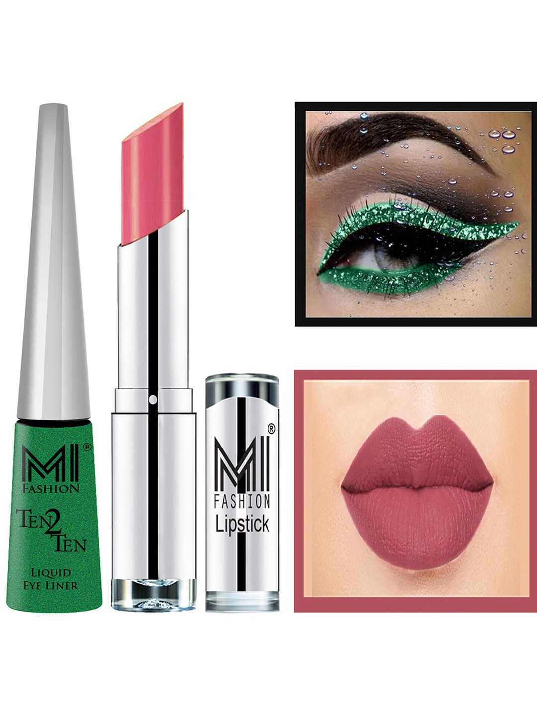 

MI FASHION Set of Ten2Ten Liquid Eyeliner - 04 & Creme Matte Lipstick - 08, Green