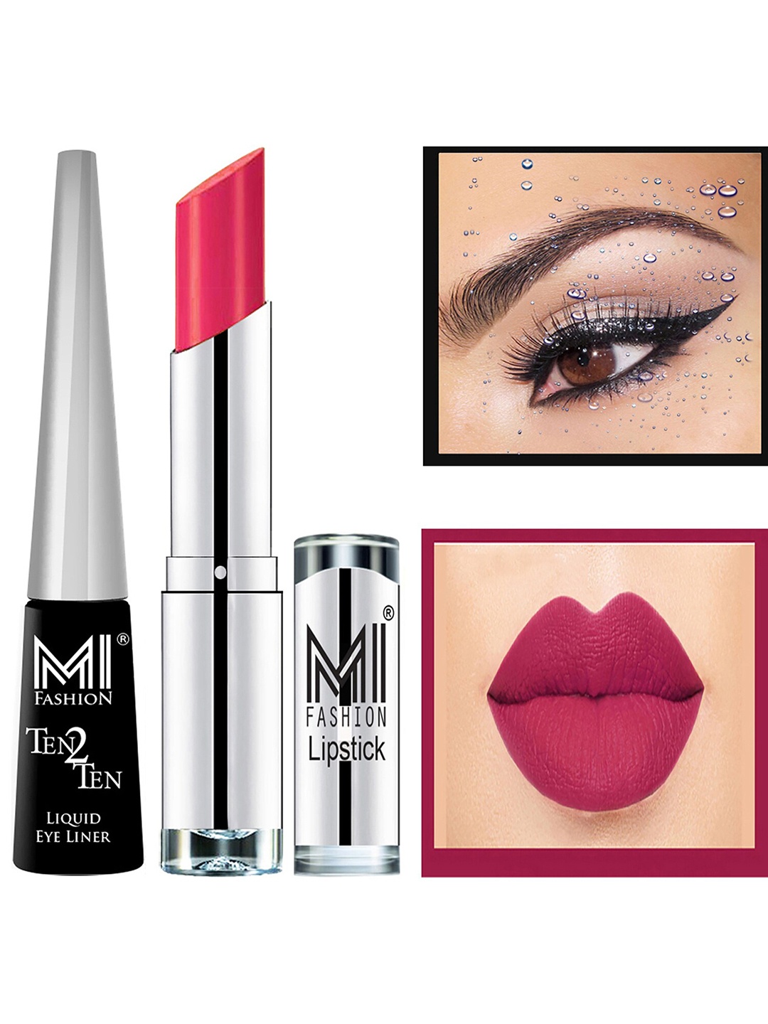

MI FASHION Set of Ten2Ten Liquid Eyeliner - 01 & Creme Matte Lipstick - 05, Red
