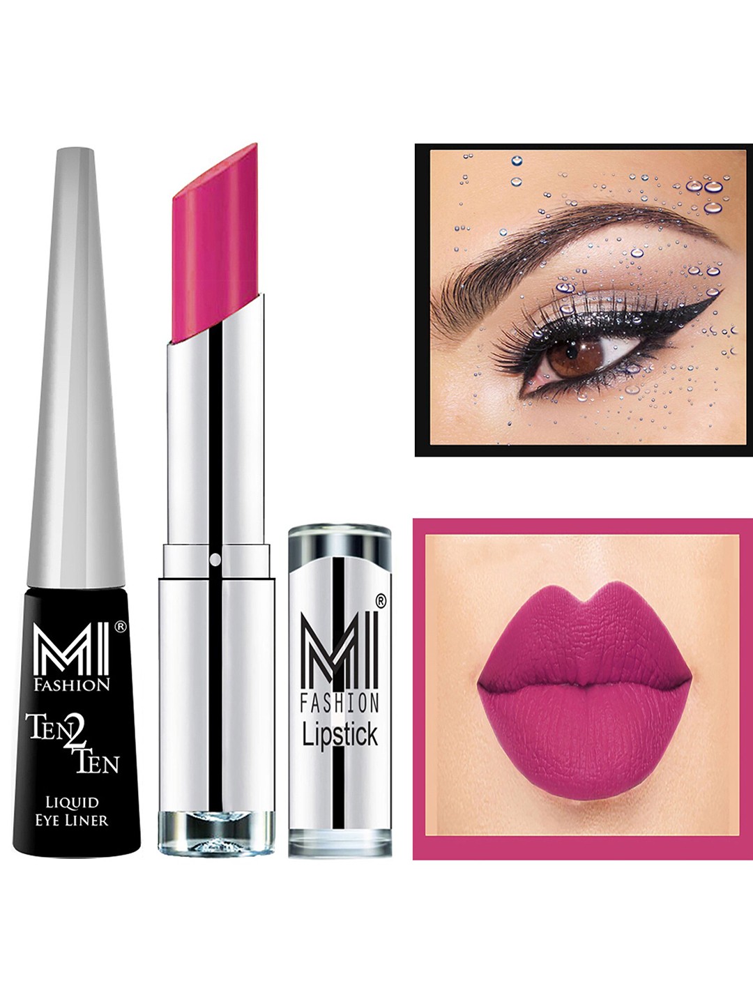 

MI FASHION Set of Ten2Ten Liquid Eyeliner - 01 & Creme Matte Lipstick - 14, Pink