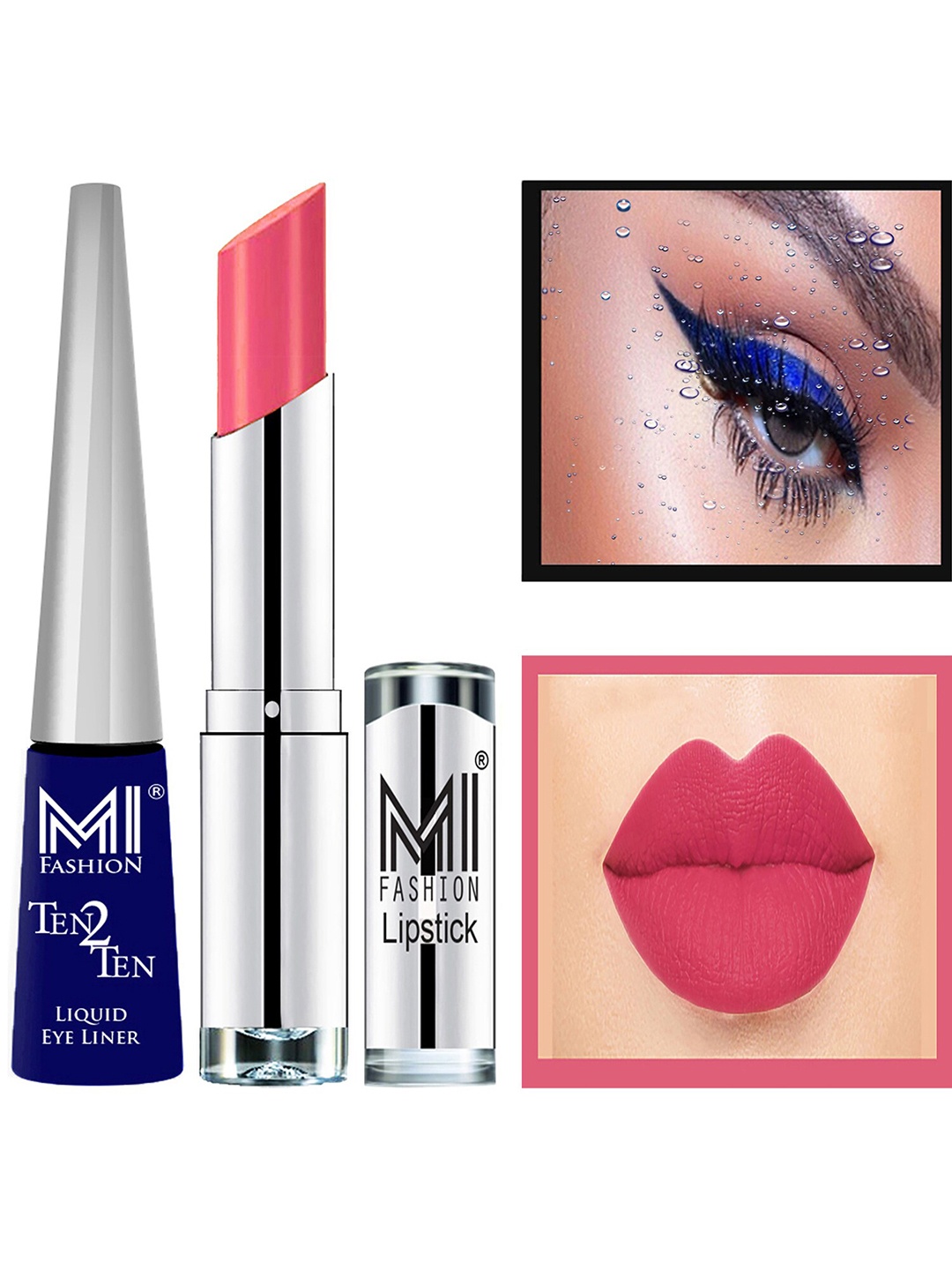 

MI FASHION Ten2Ten Liquid Eyeliner 03 & Creme Matte Lipstick - 18, Blue