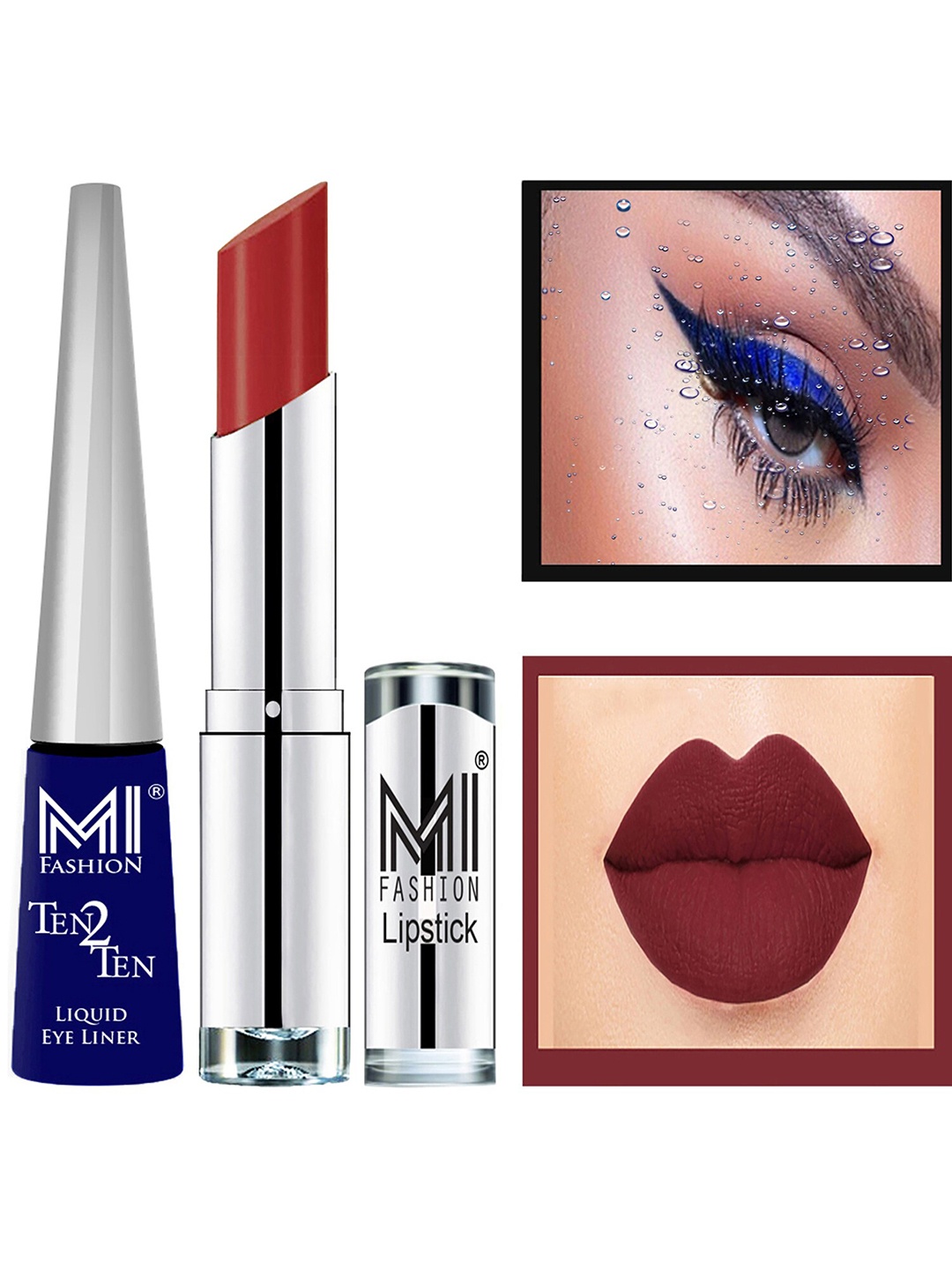 

MI FASHION Ten2Ten Liquid Eyeliner 03 & Creme Matte Lipstick - 02, Maroon