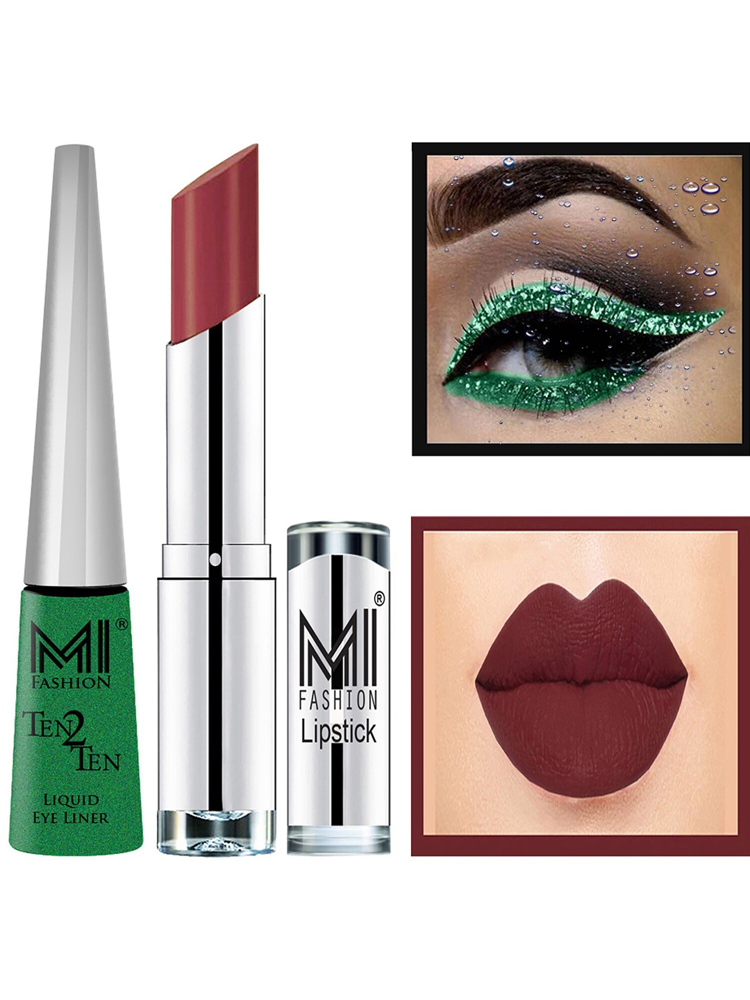 

MI FASHION Ten2Ten Liquid Eyeliner 04 & Creme Matte Lipstick - 19, Brown