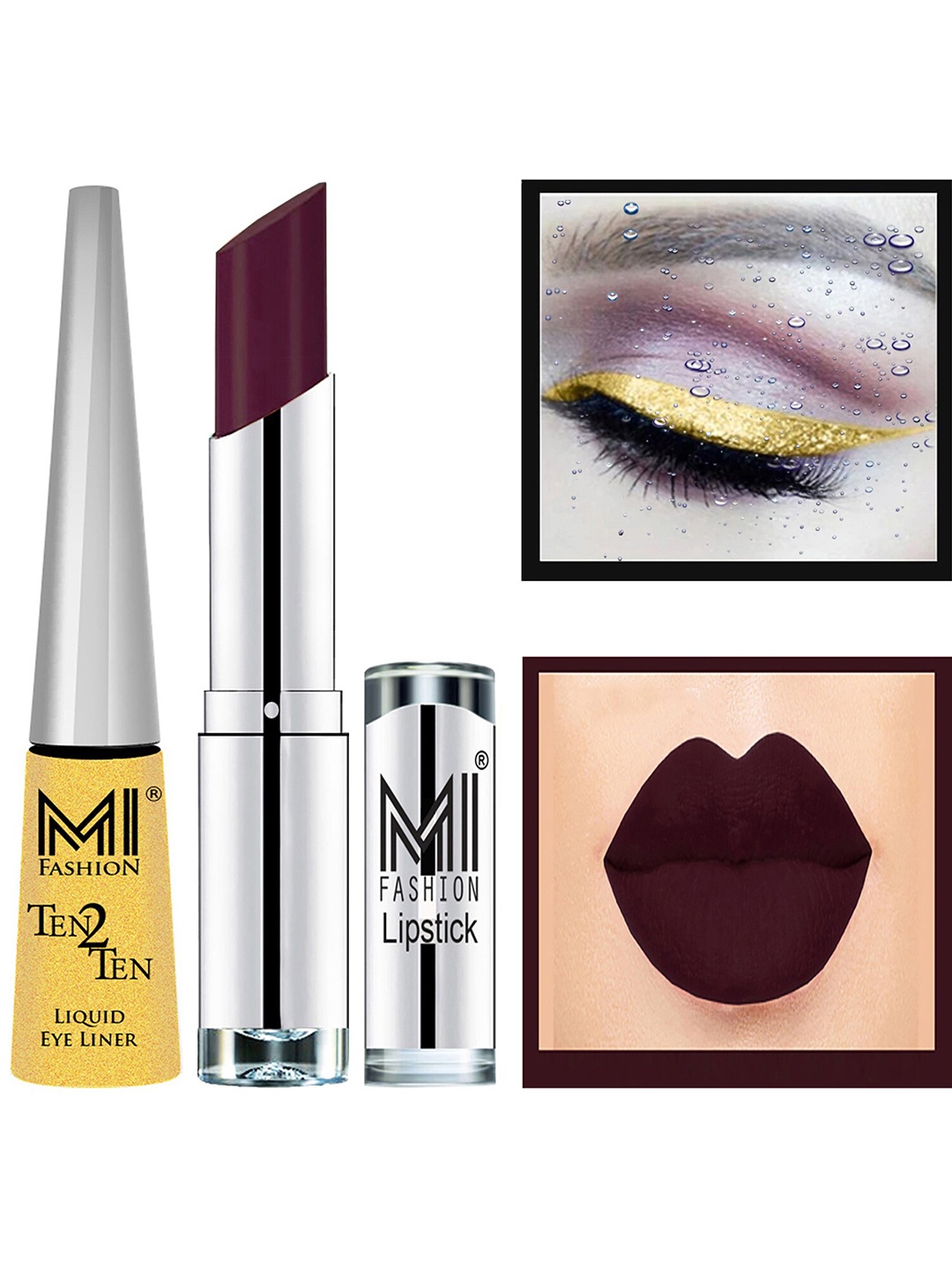 

MI FASHION Ten2Ten Liquid Eyeliner 02 & Creme Matte Lipstick - 06, Purple