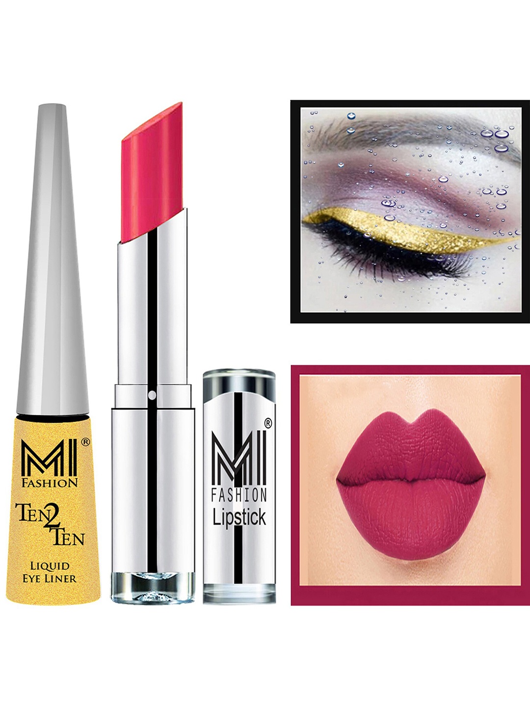 

MI FASHION Ten2Ten Liquid Eyeliner 02 & Creme Matte Lipstick - 05, Pink