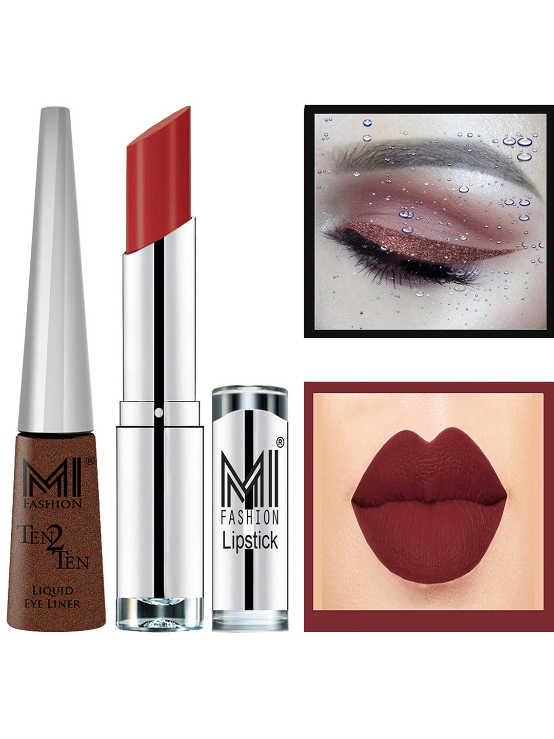 

MI FASHION Ten2Ten Liquid Eyeliner 05 & Creme Matte Lipstick - 02, Brown