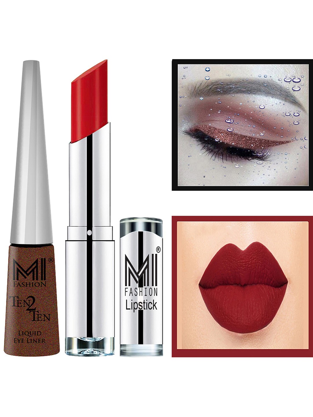 

MI FASHION Ten2Ten Liquid Eyeliner 05 & Creme Matte Lipstick - 09, Brown