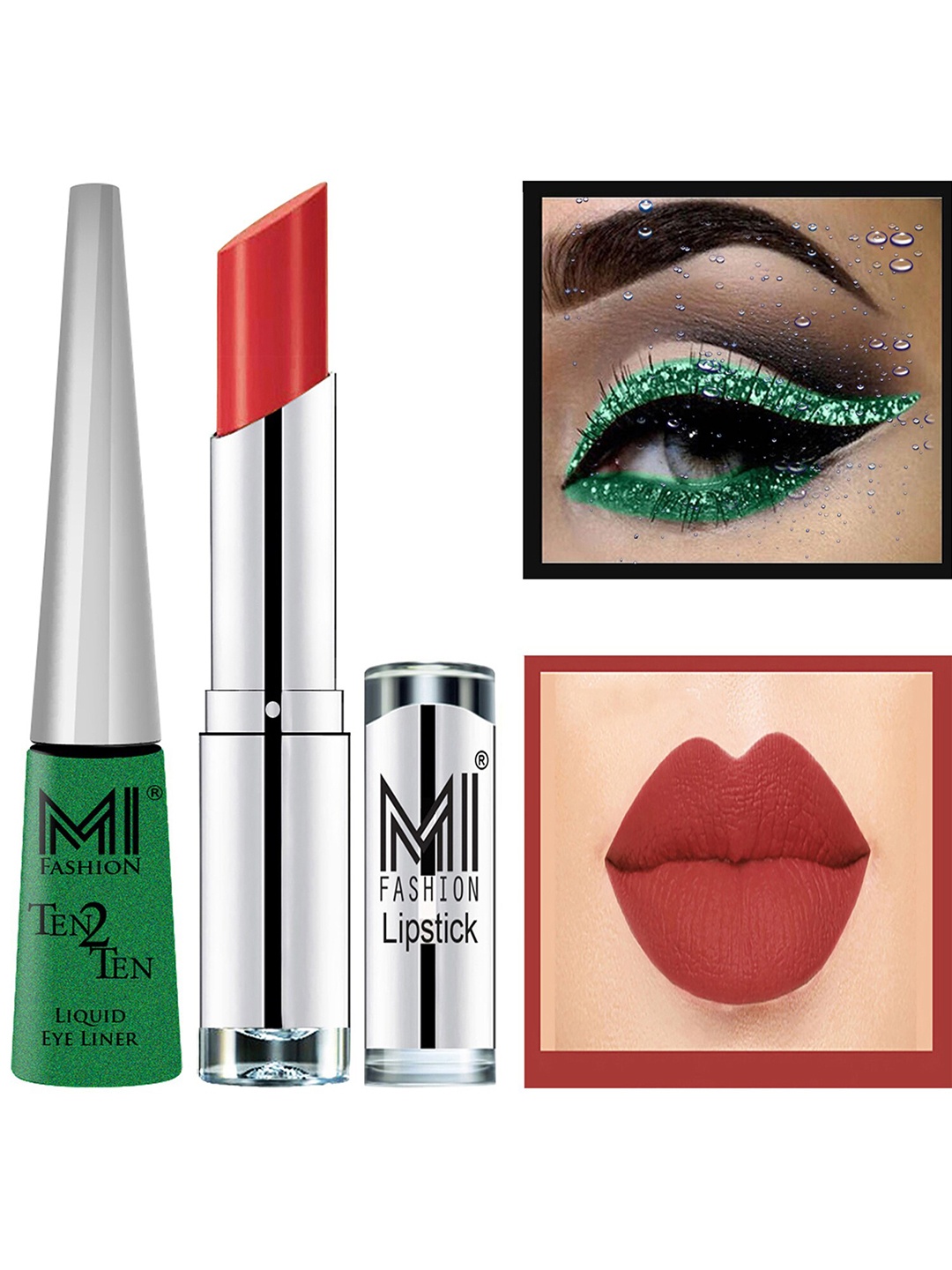 

MI FASHION Ten2Ten Liquid Eyeliner 04 & Creme Matte Lipstick - 04, Green