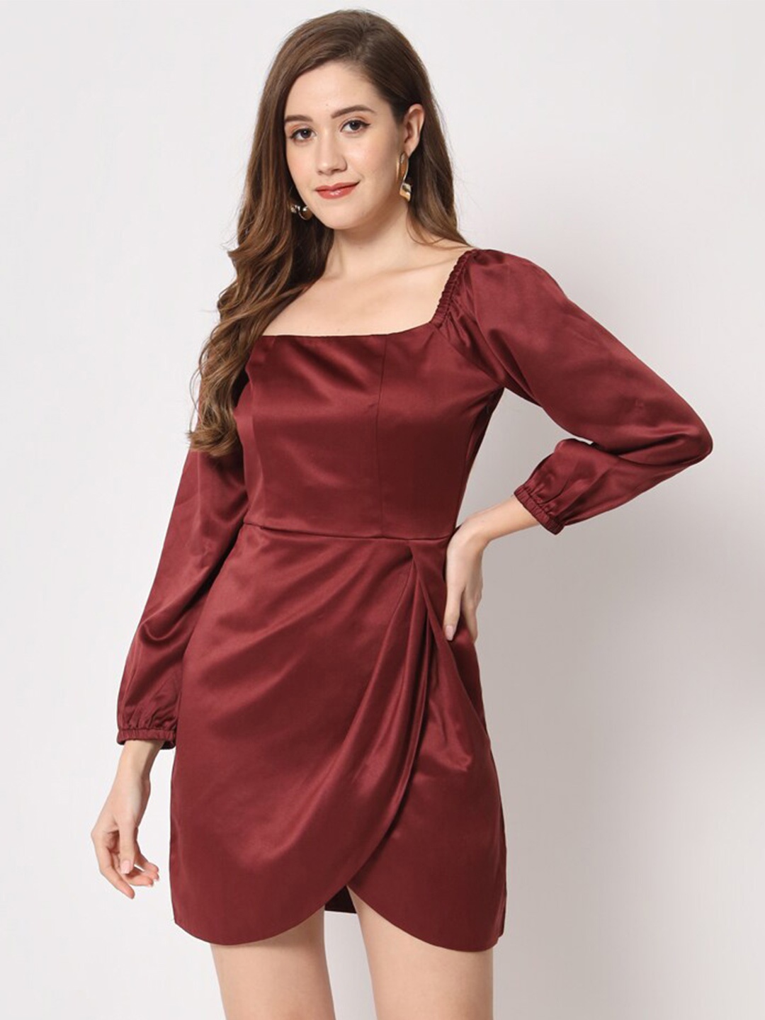

CHARMGAL Square Neck Puff Sleeves Party Sheath Dress, Maroon