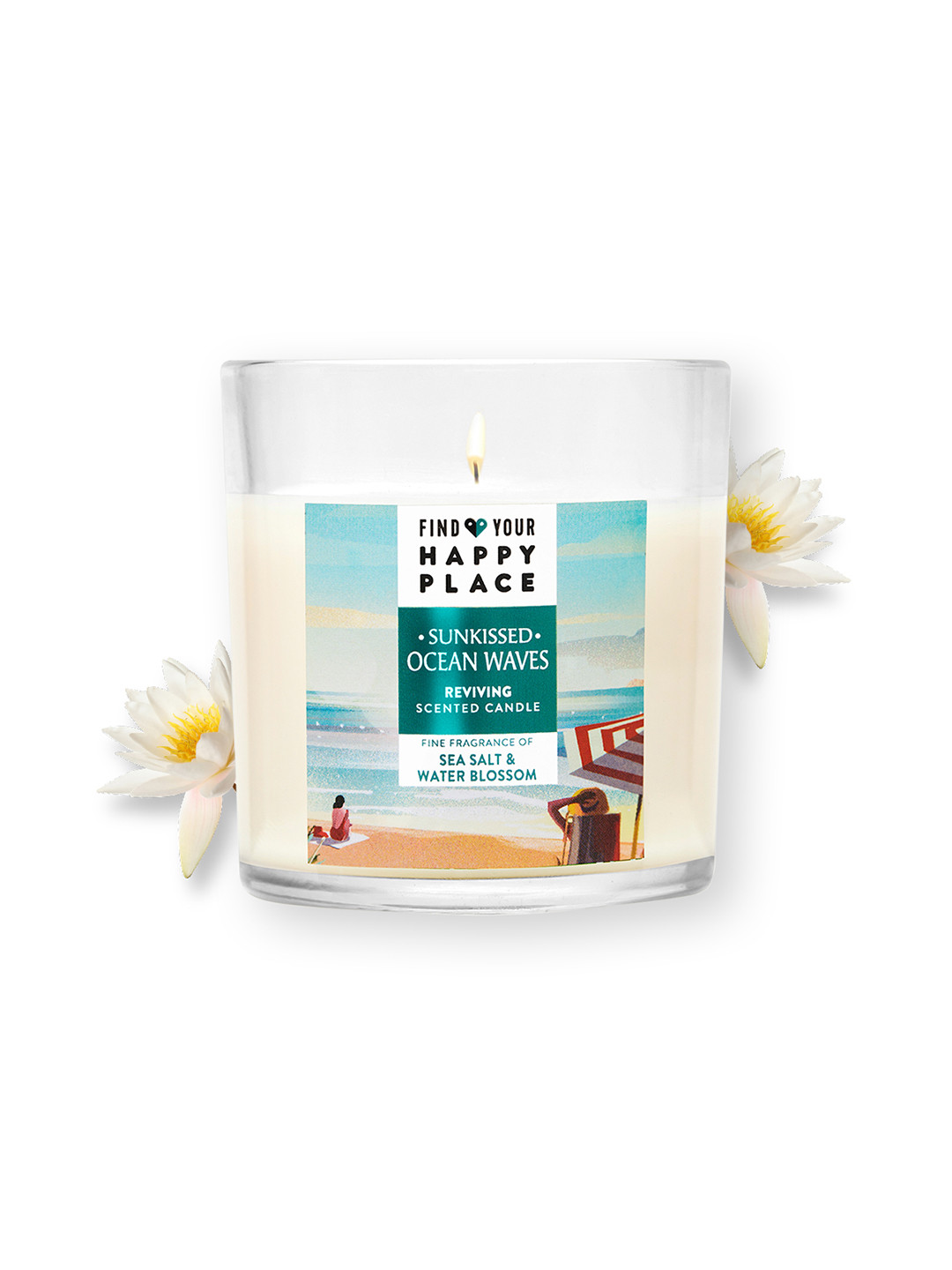 

FIND YOUR HAPPY PLACE Sunkissed Ocean Waves Reviving Scented Candle - 200g, Blue