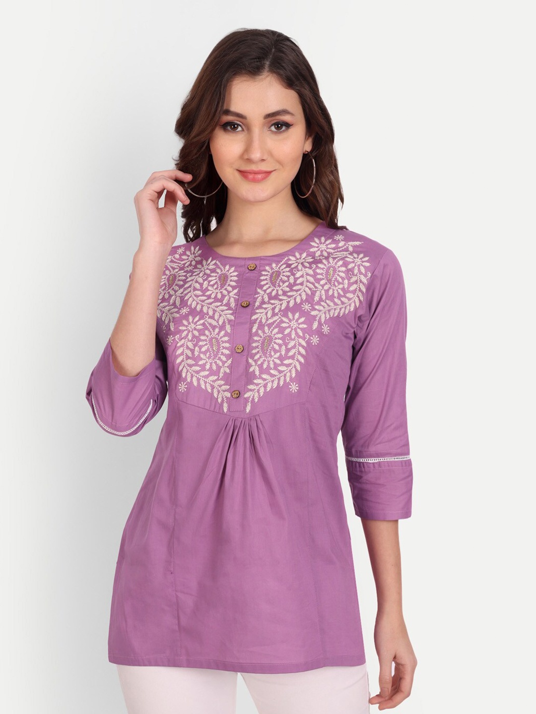 

Mclothings Round Neck Thread Work Top, Purple