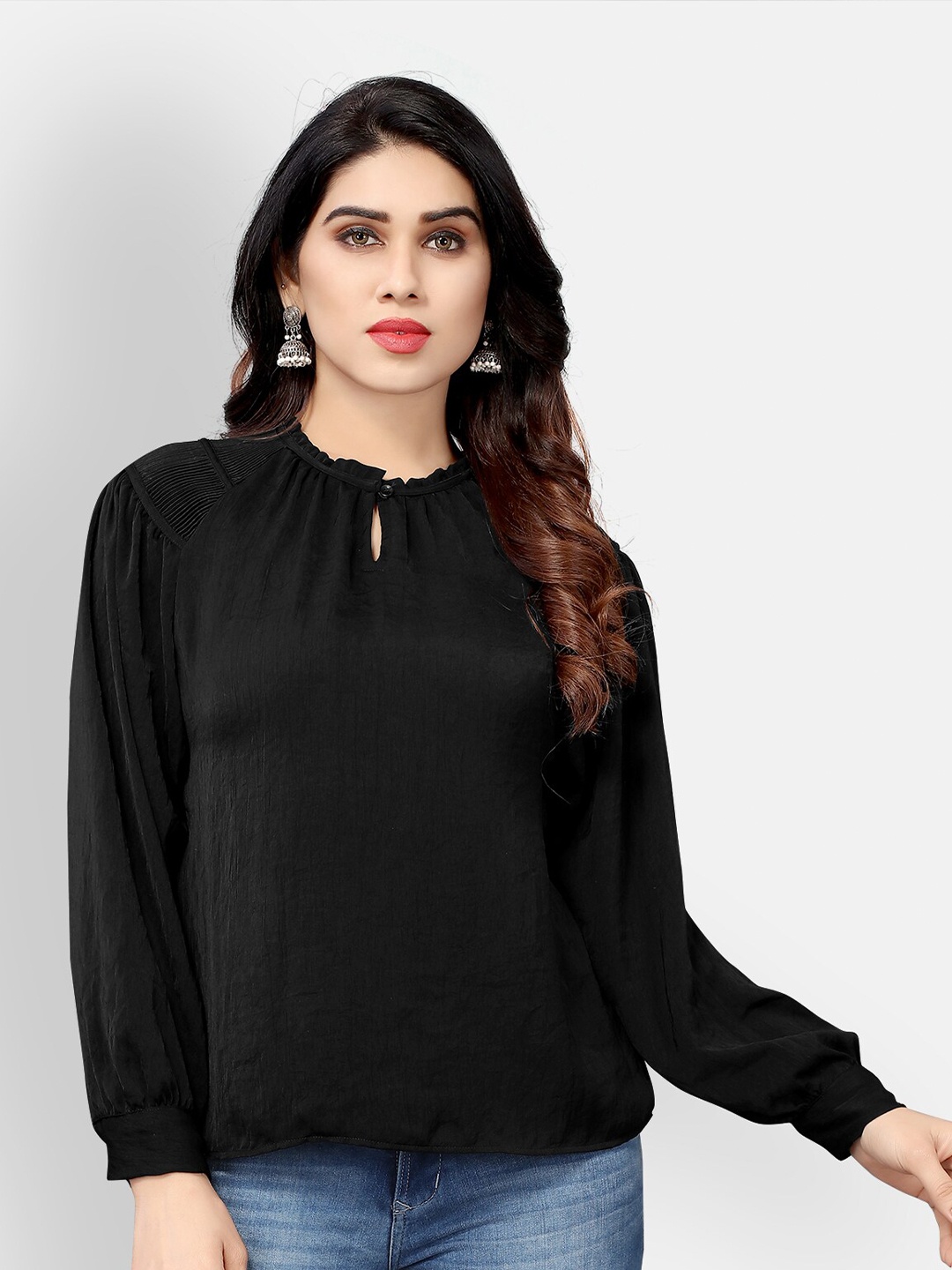 

Mclothings Keyhole Neck Satin Top, Black