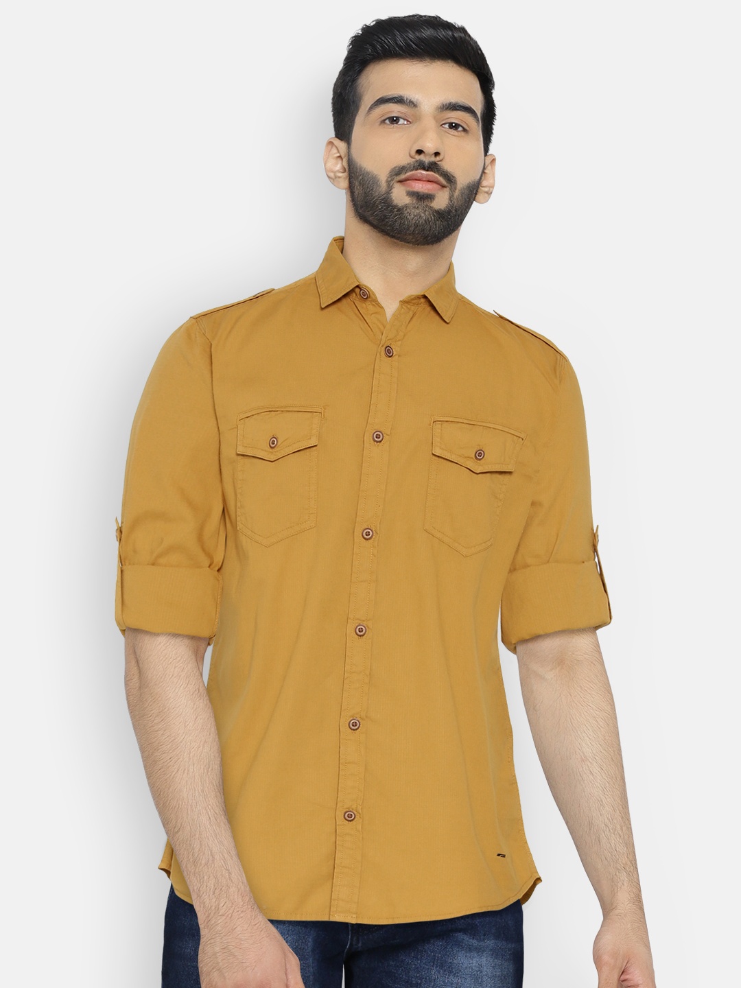 

Jack & Jones Men Mustard Yellow Slim Fit Solid Casual Shirt