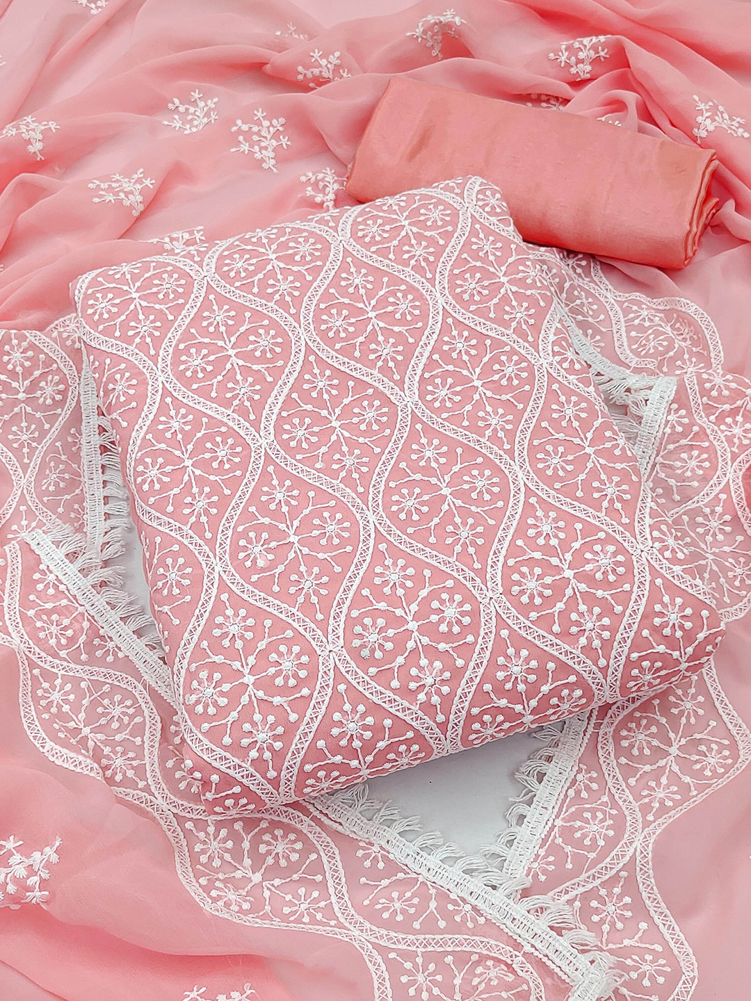 

KALINI Embroidered Unstitched Dress Material, Peach