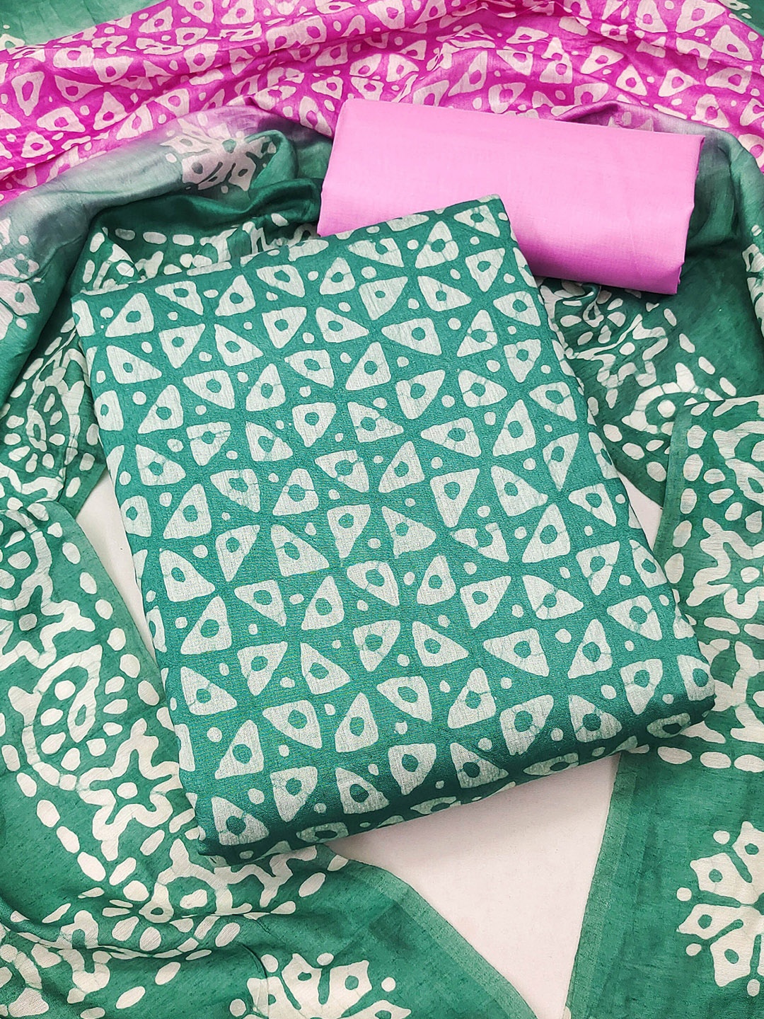 

KALINI Printed Pure Cotton Unstitched Dress Material, Green